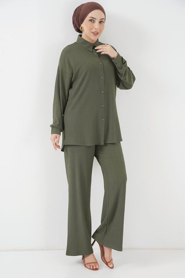 Bigdart Bigdart T5858 Knitted Hijab Two Piece Suit - Khaki