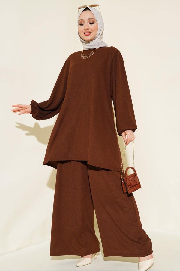 Bigdart Bigdart Women's Brown Tunic Pants Bottom Top Set 6663