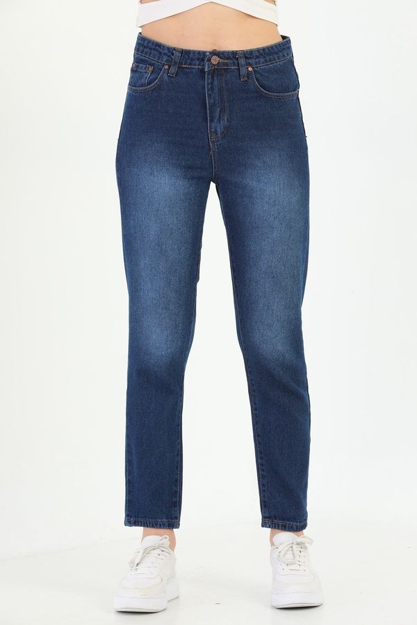 BİKELİFE BİKELİFE Navy Blue High Waist Skinny Leg Mom Jeans.