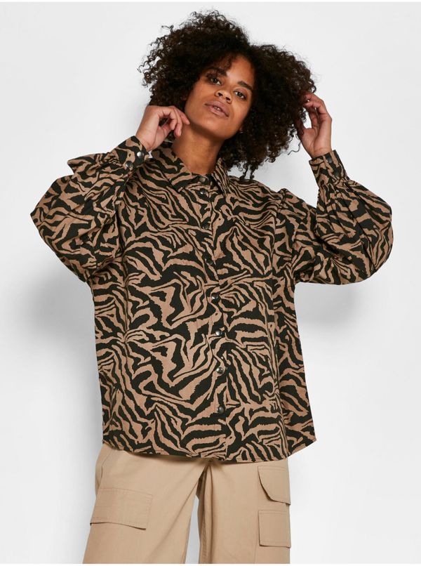 Noisy May Black-Beige Patterned Shirt Noisy May Loone - Women