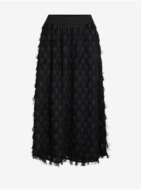 Vila Black Ladies Patterned Midi Skirt VILA Amellia - Ladies