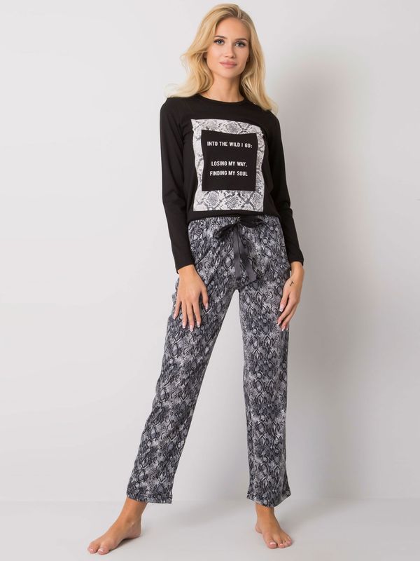 Fashionhunters Black sleeping set with print