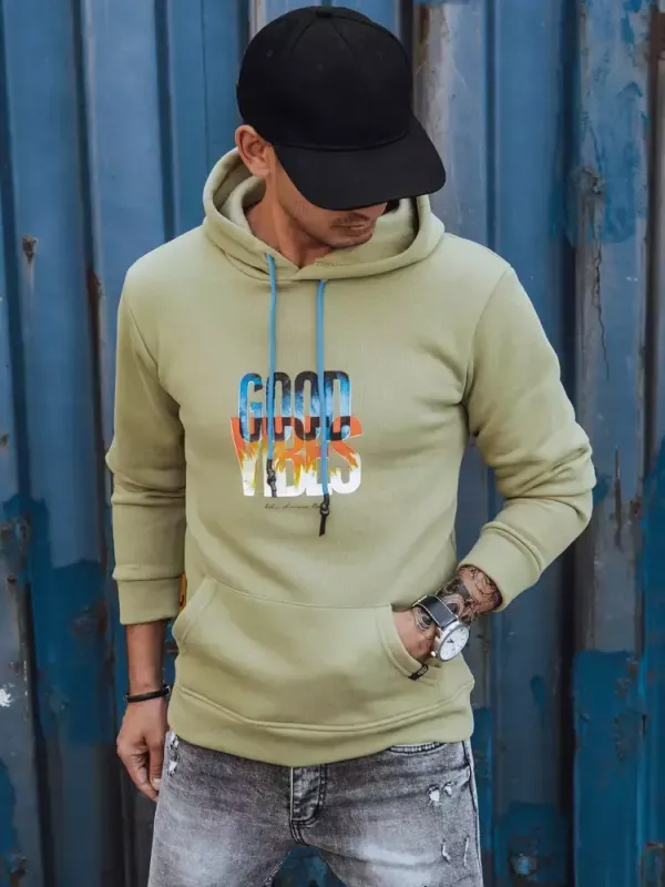 DStreet Bluza męska ocieplana z kapturem oliwkowa Dstreet