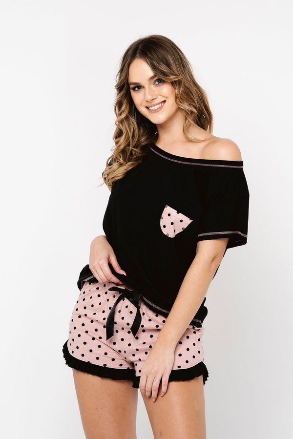 Italian Fashion Buscato women's pyjamas, short sleeves, short legs - black/print