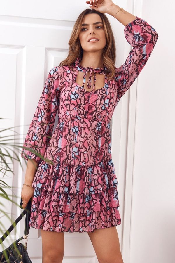 FASARDI Casual pink dress with ruffles