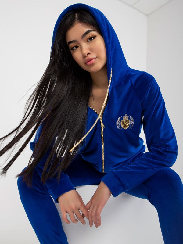 Fashionhunters Cobalt blue two-piece velour set with trousers