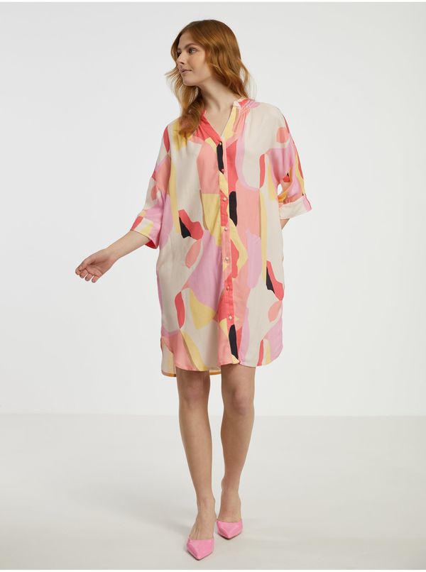 Fransa Cream-pink Women Patterned Shirt Dress Fransa - Women