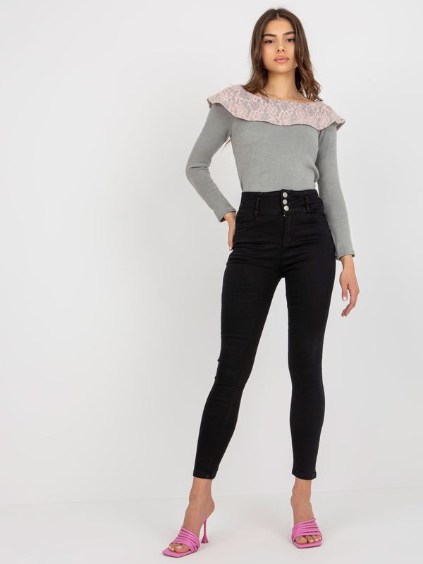 Fashionhunters Crne traperice od trapera s visokim strukom