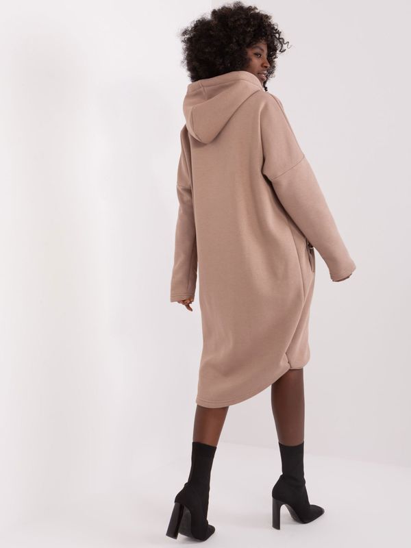 Fashionhunters Dark beige asymmetrical basic sweatshirt made of cotton