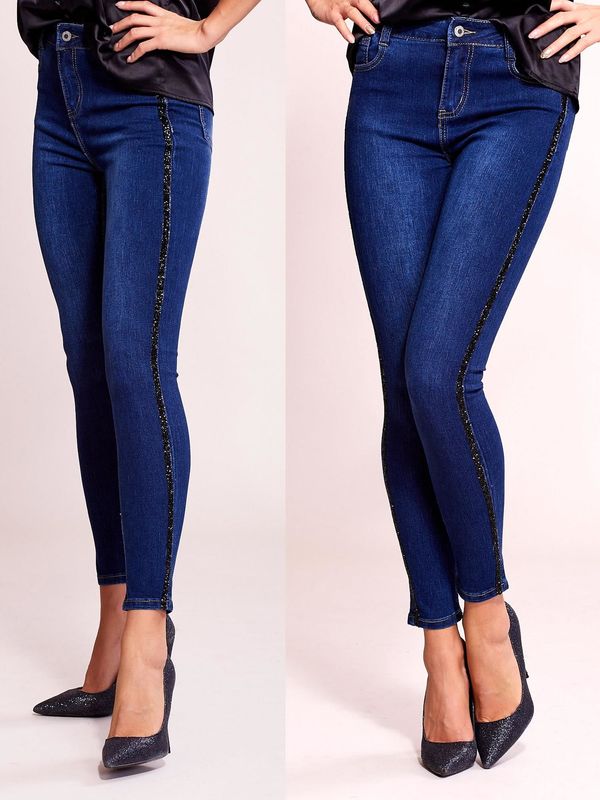 Fashionhunters Dark blue denim tubes with application