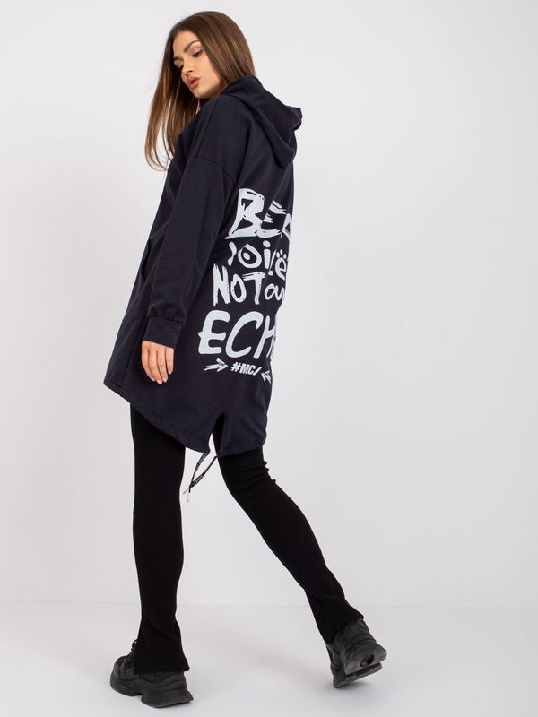 Fashionhunters Dark blue hoodie with inscription on Sophie's back