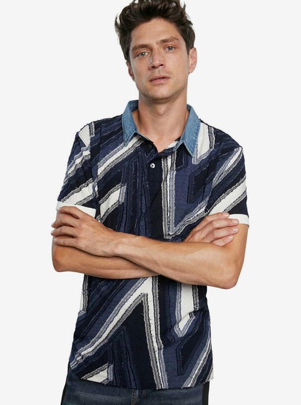 DESIGUAL Dark blue Mens Polo Shirt with Collar Desigual Polo Vincent - Men