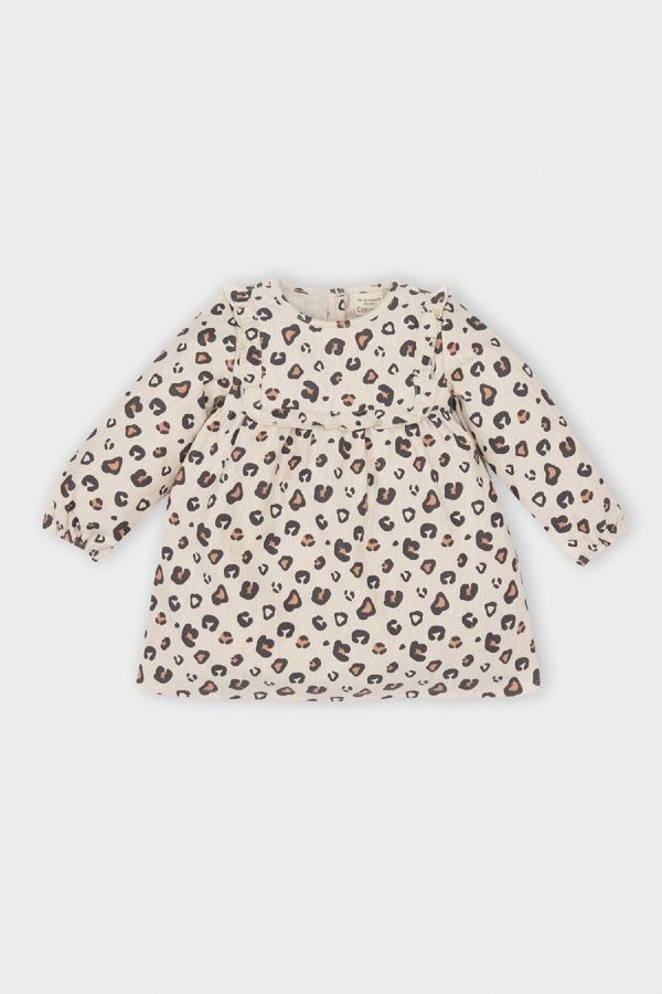 DEFACTO DEFACTO Baby Girl Leopard Print Buttoned Ruffle Long Sleeve Dress