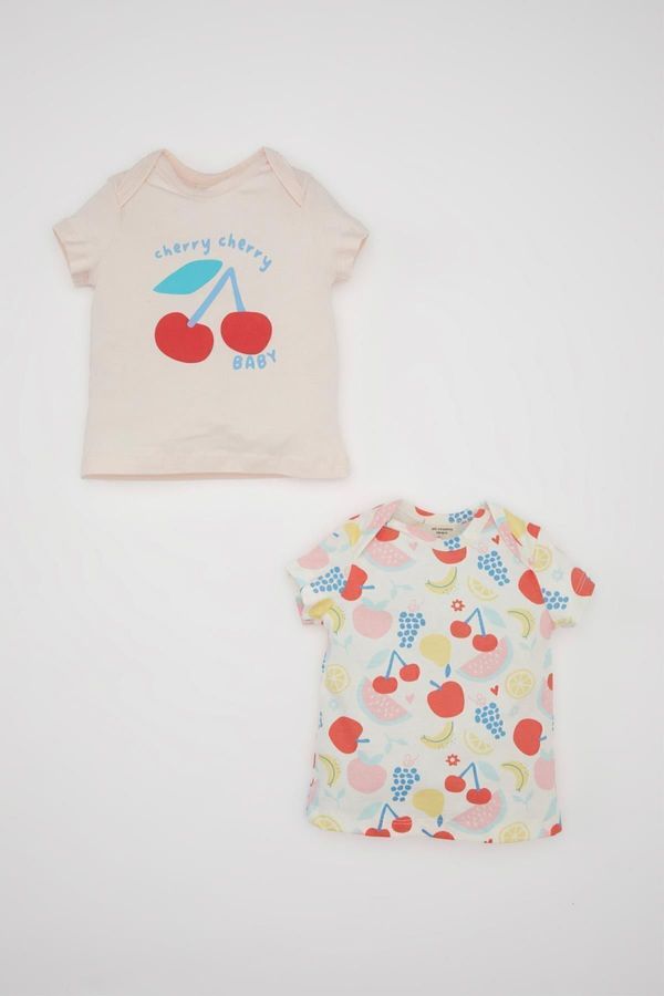 DEFACTO DEFACTO Baby Girl Newborn Fruit Patterned Combed Cotton Short Sleeve 2-Piece Snap T-Shirt
