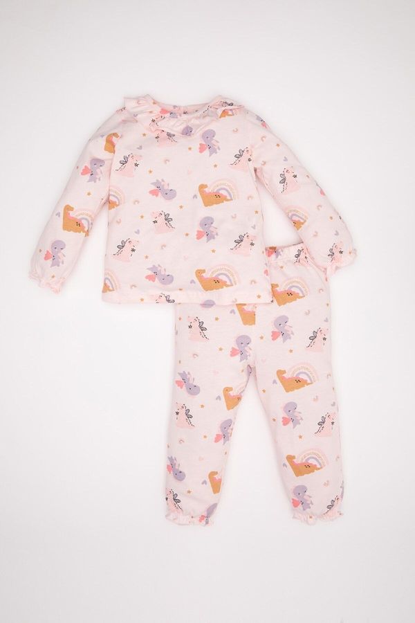 DEFACTO DEFACTO Baby Girl Pajama Set Dinosaur Cotton Printed Long Sleeve Top Long Bottom