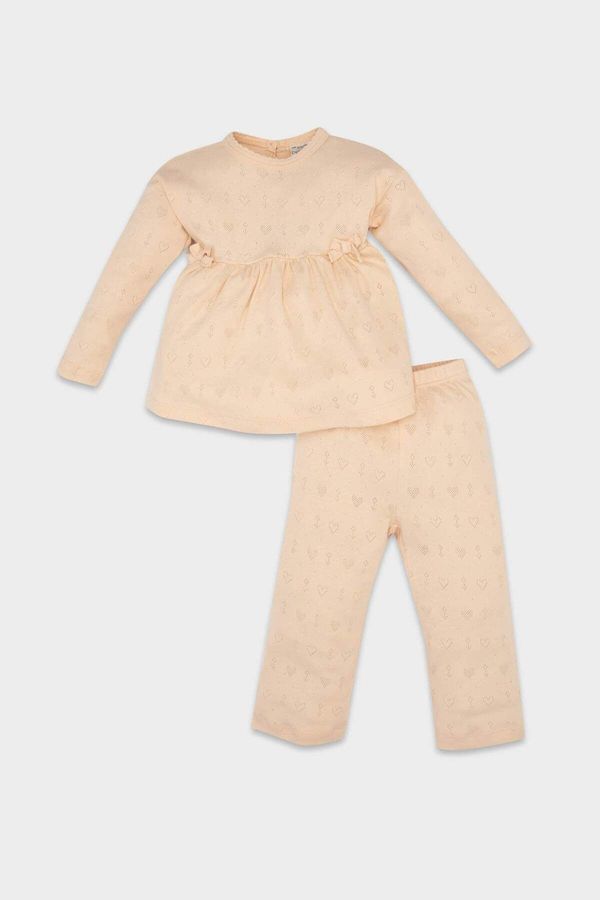 DEFACTO DEFACTO Baby Girl Pajama Set Ribbon Heart Printed Long Sleeve Top Long Bottom
