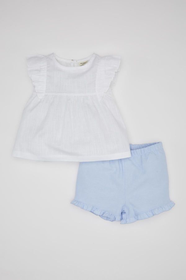 DEFACTO DEFACTO Baby Girl Short Sleeve Flaming Poplin Blouse Shorts 2-Piece Set