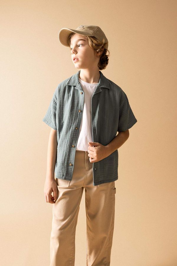 DEFACTO DEFACTO Boy Oversize Fit Polo Neck Waffle Short Sleeve Shirt