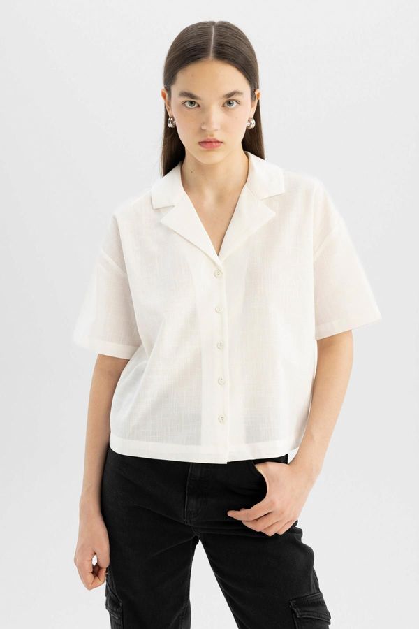 DEFACTO DEFACTO Cool Oversize Fit Pajama Collar Flared Cotton Short Sleeve Shirt