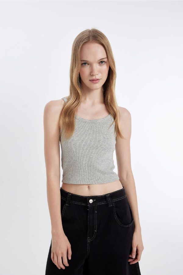 DEFACTO DEFACTO Coool Fitted Fitted Corduroy Camisole Basic Plain Tank Top