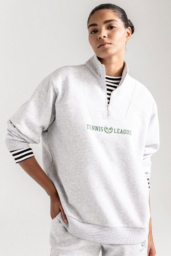 DEFACTO DEFACTO Fit Oversize Wide Mold Stand Collar Sports Printed Athlete Sweatshirt