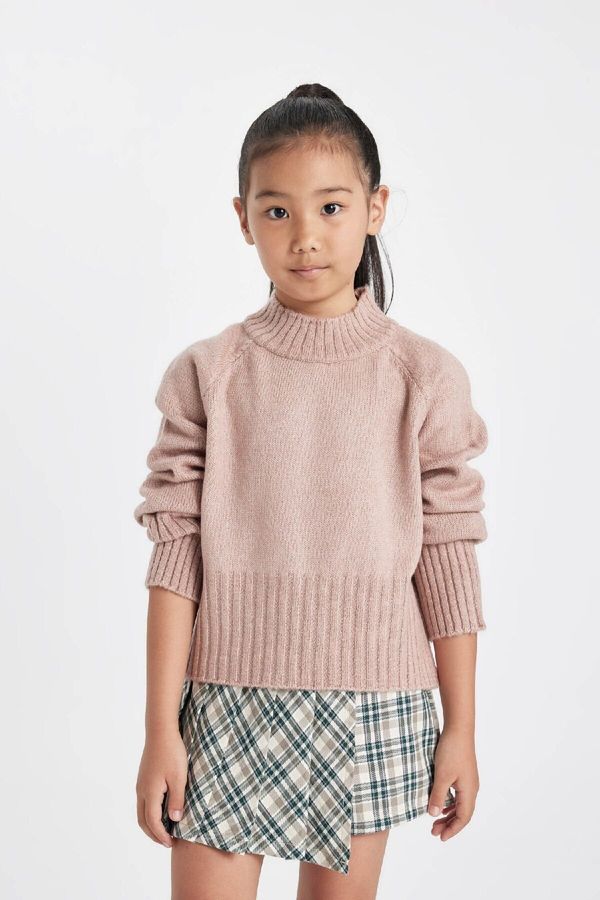 DEFACTO DEFACTO Girl Beige Standard Fit Crew Neck Detailed Knitwear Sweater