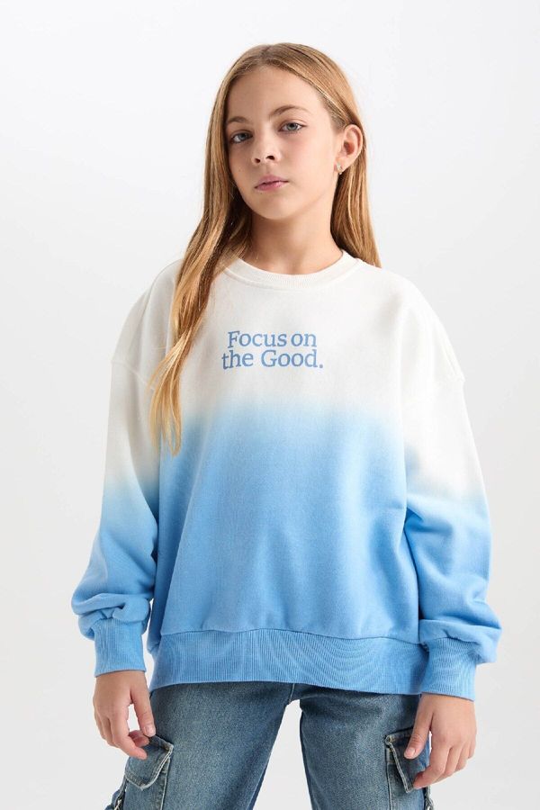 DEFACTO DEFACTO Girl Oversize Wide Pattern Crew Neck Gradient Printed Sweatshirt