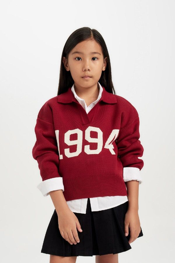 DEFACTO DEFACTO Girl Red Polo Neck Knitted Sweater