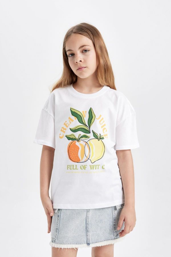 DEFACTO DEFACTO Girl Relax Fit Crew Neck Printed Short Sleeve T-Shirt