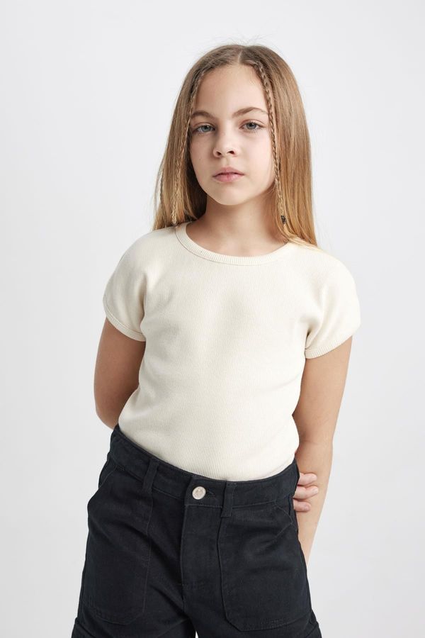 DEFACTO DEFACTO Girl&#39;s Slim Fit Crew Neck Basic Ribbed Camisole Short Sleeve T-Shirt