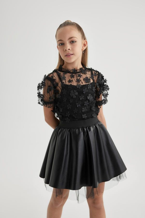 DEFACTO DEFACTO Girls Christmas Themed Tulle Short Sleeve T-Shirt