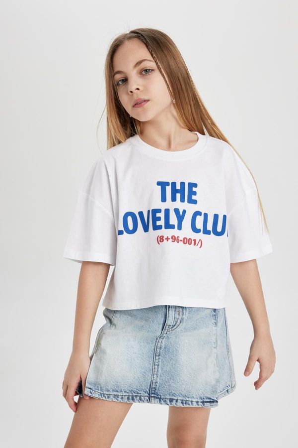 DEFACTO DEFACTO Girls Crop Printed Short Sleeve T-Shirt
