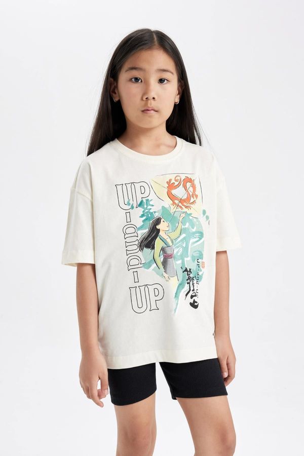 DEFACTO DEFACTO Girls Disney Mulan Oversize Wide Pattern Crew Neck Short Sleeve T-Shirt