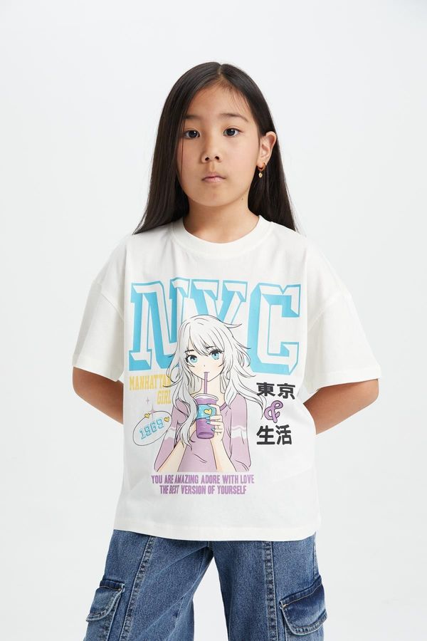 DEFACTO DEFACTO Girl's Oversize Fit Crew Neck Printed Short Sleeve T-Shirt