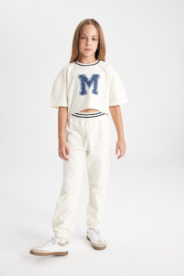 DEFACTO DEFACTO Girl's Short Sleeve T-Shirt Sweatpants Set of 2