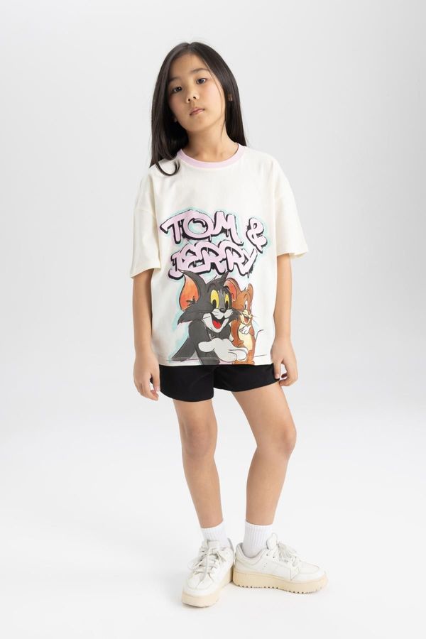 DEFACTO DEFACTO Girls' Tom & Jerry Short Sleeve Pajama Set with Shorts