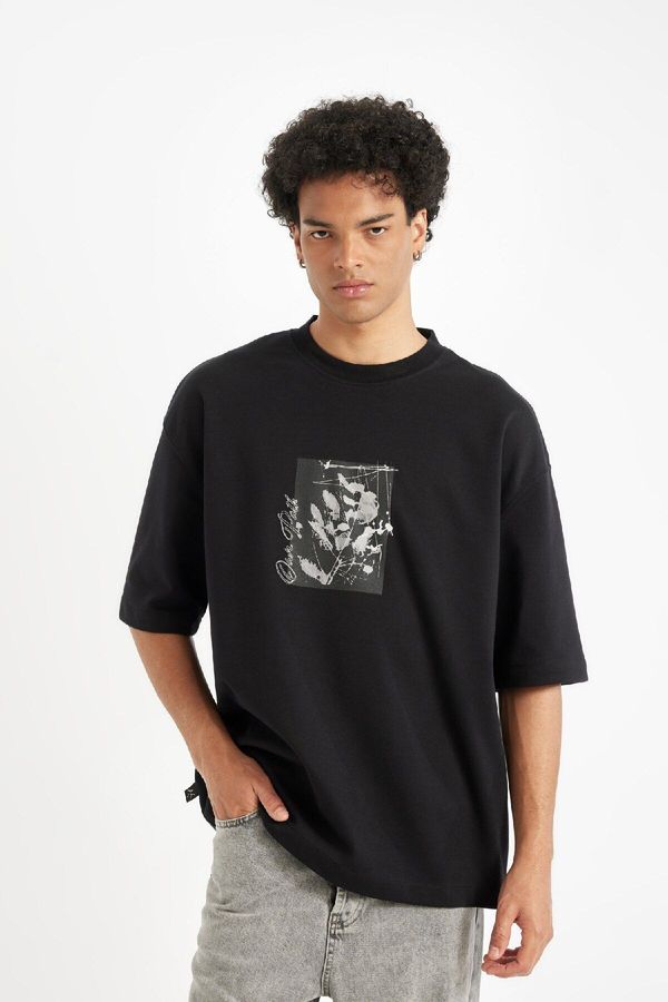 DEFACTO DEFACTO Loose Fit Crew Neck Floral Heavy Fabric Short Sleeve T-Shirt