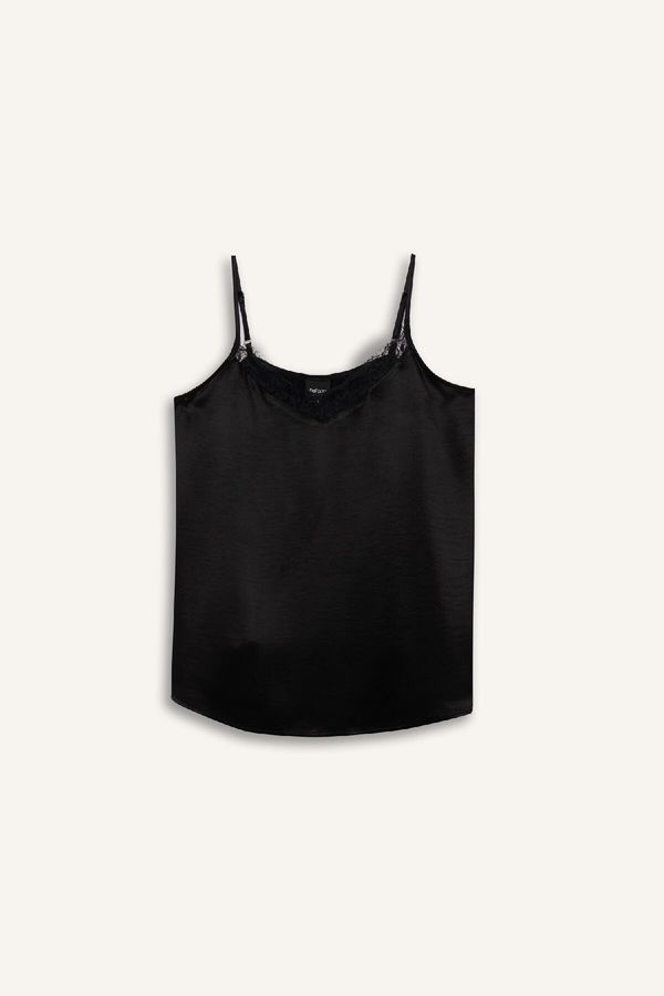 DEFACTO DEFACTO New Year's Themed Basic Plain V Neck Satin Sling Blouse