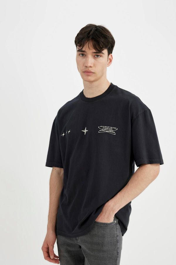DEFACTO DEFACTO Oversize Fit Crew Neck Back Printed Short Sleeve T-Shirt
