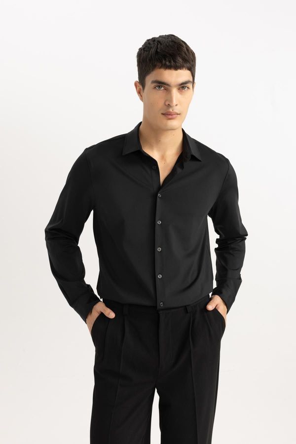 DEFACTO DEFACTO Slim Fit Slim Fit Polo Collar Basic Plain Long Sleeve Shirt
