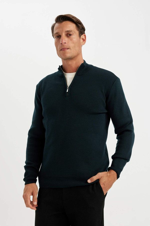 DEFACTO DEFACTO Standard Fit Regular Cut Stand Collar Zippered Basic Plain Knitwear Sweater