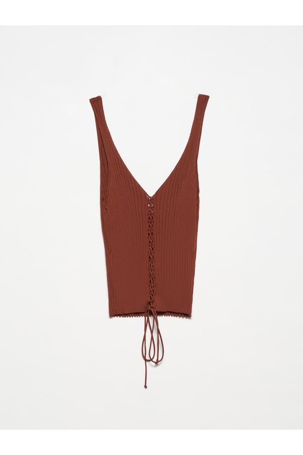 Dilvin Dilvin 10362 Tie Front Knitwear Undershirt-Chestnut