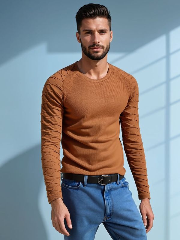 DStreet DStreet Sweter męski kamelowy