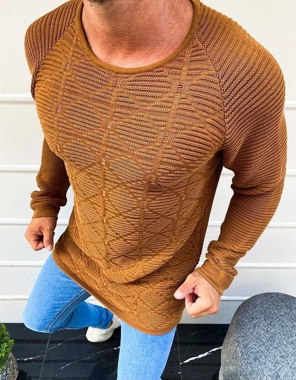 DStreet DStreet Sweter męski wkładany przez głowę kamelowy