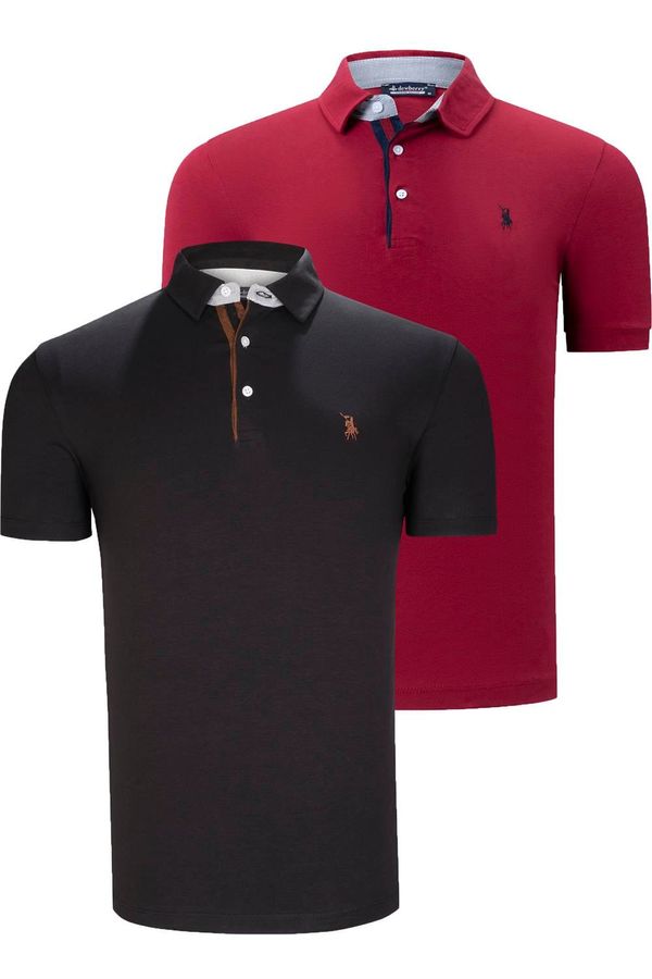 dewberry DUAL SET T8582 DEWBERRY MENS T-SHIRT-BLACK-BURGUNDY