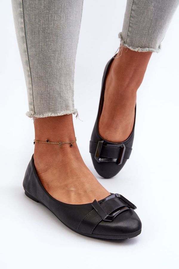 FD1 FD1 Black Eco Leather Ballerina Flats with Strap and Ornament Cadwenla