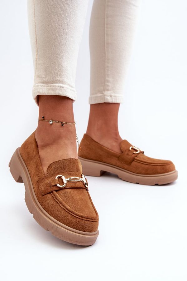 FD1 FD1 Women's Loafers with Gold Decoration Eco Suede Camel Lighas