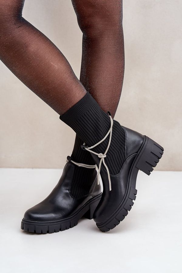 FG2 FG2 Boots With Sock And Shiny Lacing Black Dinarca