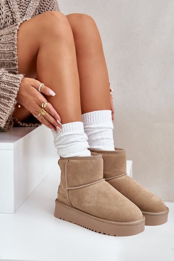 FG2 FG2 Women's Suede Snow Boots on Platform Above Ankle Beige Rianaella