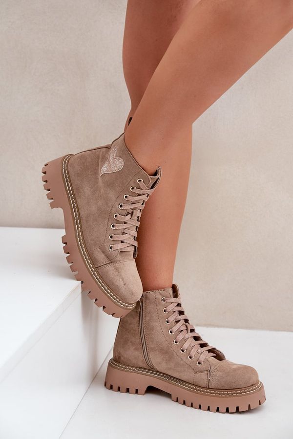 FL1 FL1 Women's Ankle Boots With Glittering Heart Dark Beige Nariri